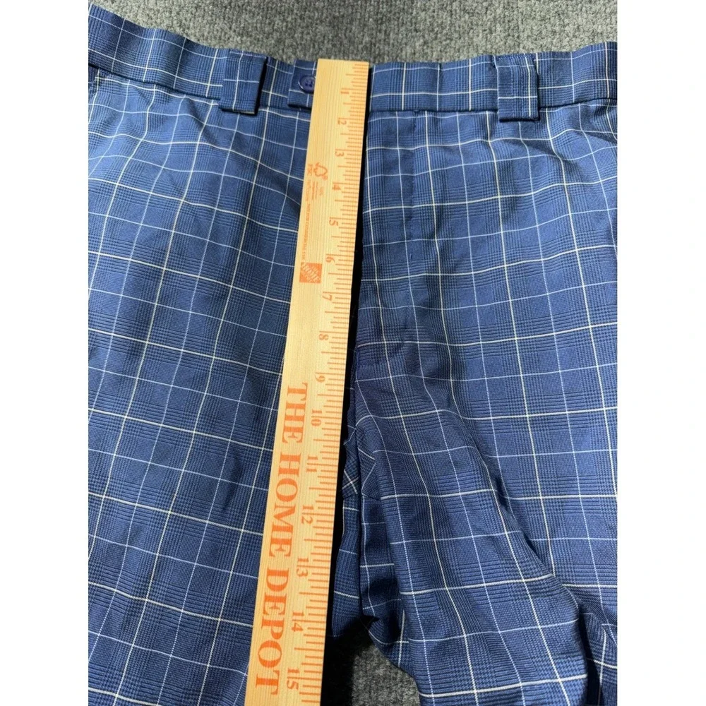 Blue Plaid Golf Shorts Mens 38 Windowpane Check Polyester Flat Front Casual